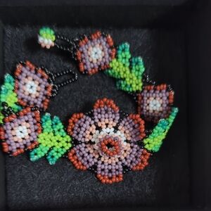 Floral Handmade Mexican Beaded Bracelet - Multicolor